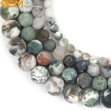 Natural Tree Agate Loose Beads For Jewelry Making Strand 15" DIY Frosted Matte