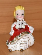 Vintage Kreiss RARE Christmas Bell Figurine with Clapper - Caroler Holding Book