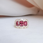 Pink Ruby Wedding Ring Three gemstone Zircon halo ring Anniversary Gift