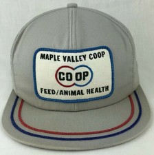 Maple Valley Coop Feed Animal Patch SnapBack Trucker Hat Cap K Products Gray Vtg