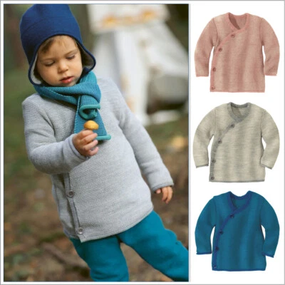 DISANA Baby Thermal Cardigan Sweater, 100% Merino Wool, Boys & Girls 0-24 months