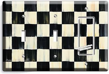 COUNTRY RUSTIC BLACK WHITE CHECKERED LIGHT SWITCH OUTLET WALL PLATE DINER DECOR