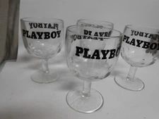 Vintage 1970's Playboy 6" Thumbprint Heavy Glass Goblets Set of 4 MAN CAVE