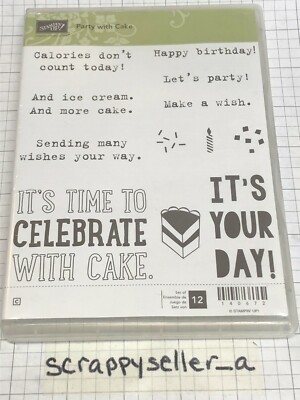 Stampin Up Cling Stamp Set PARTY WITH CAKE ...... VERY RARE GENTLY USED ...
