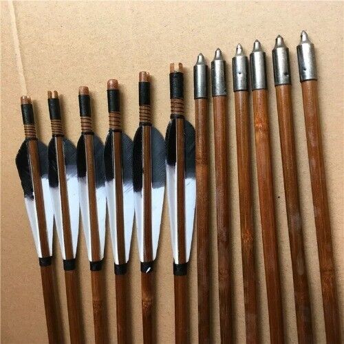 6/12/24pcs Bamboo Arrows Turkey Feather for Longbow Recurve Bow Archery Hunting - Picture 4 of 13