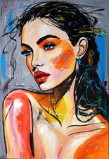 Original large single oil painting contemporary hand painted beautiful woman
