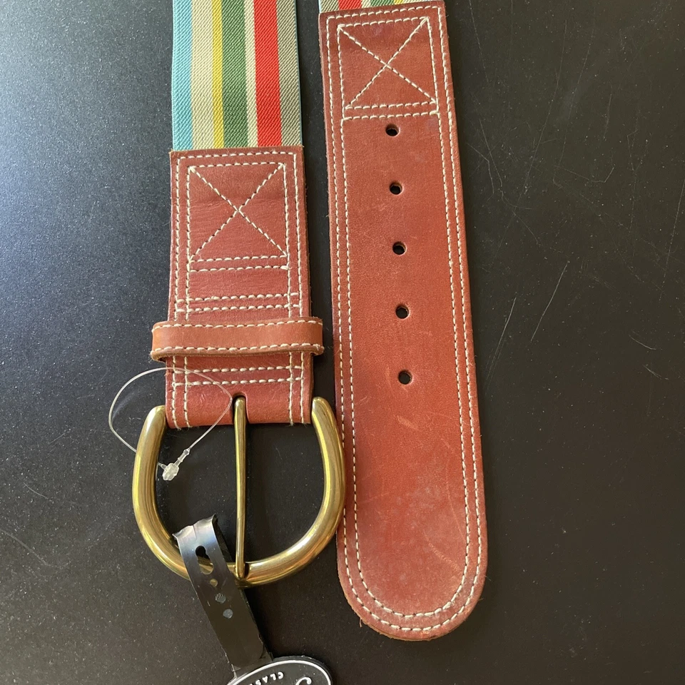 Cinturón de tela y cuero elástico fósil arco iris talla ancha mediana raro festival boho Foto 4 de 4