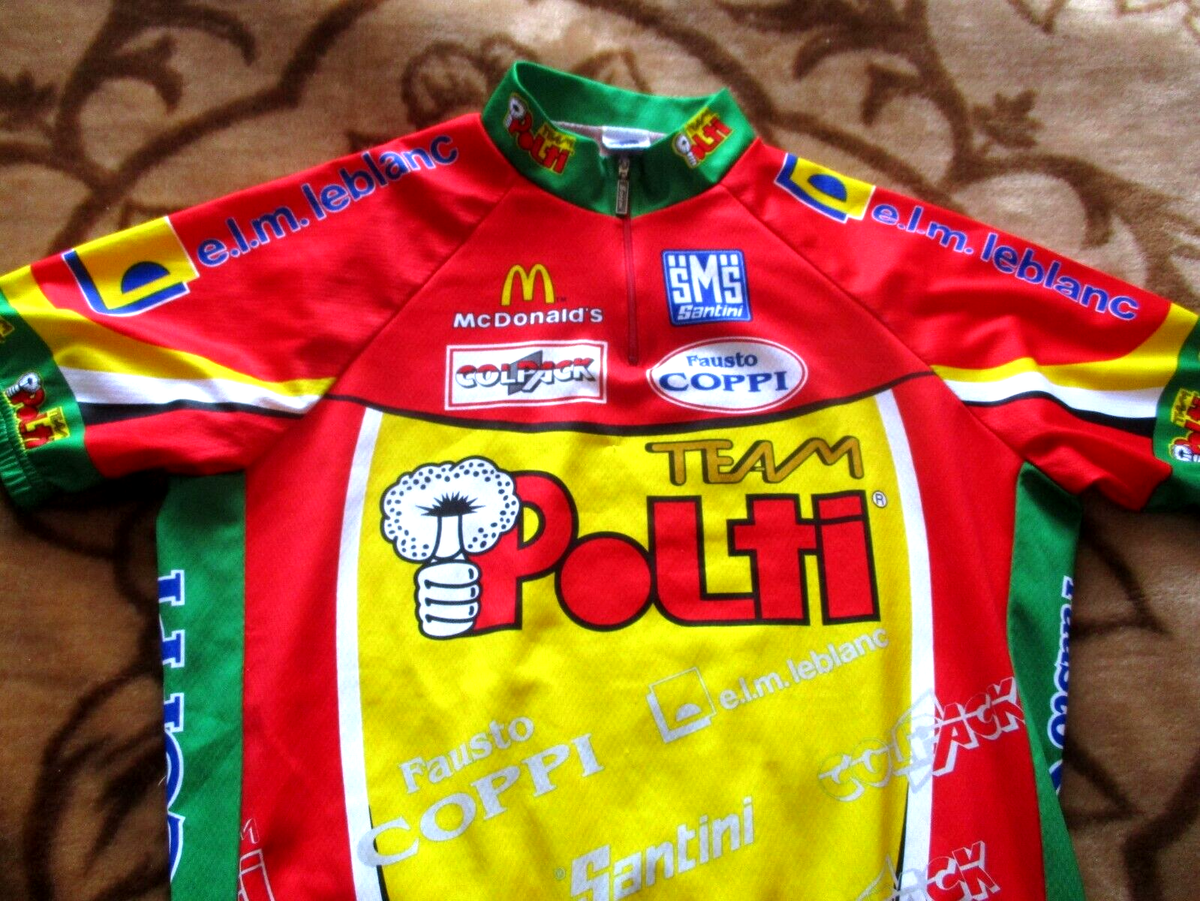Maillot Cycliste Vintage Team Polti 1999 Santini - Taille L - Jaune/Rouge