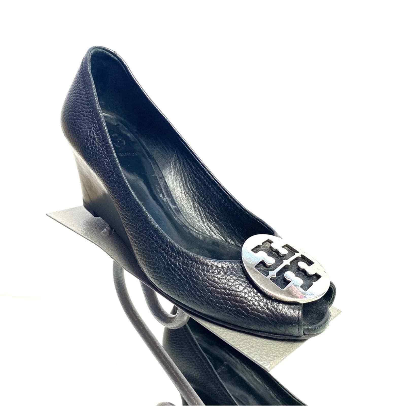 Tory Burch Black Sally 2 Peep Toe Wedge Heels Size 8.5 iuu.org.tr