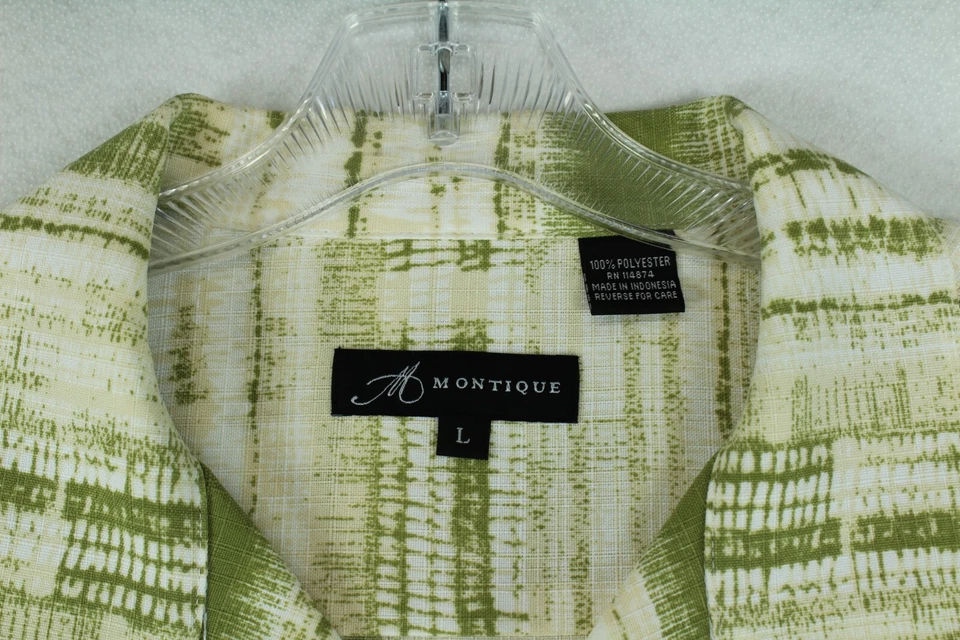 Camisa Montique Para Hombre Grande Manga Corta Verde Rayas Geométricas Foto 4 de 4