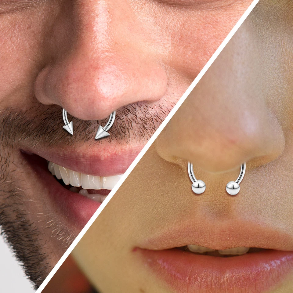 8-24Pcs 16G 14G Circular Barbell Horseshoe Rings Lip Septum Piercing Earrings - Image 4 of 4