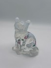 Fenton Art Glass Cat Opalescent Flowers Hand Painted Clear Artist Signed
