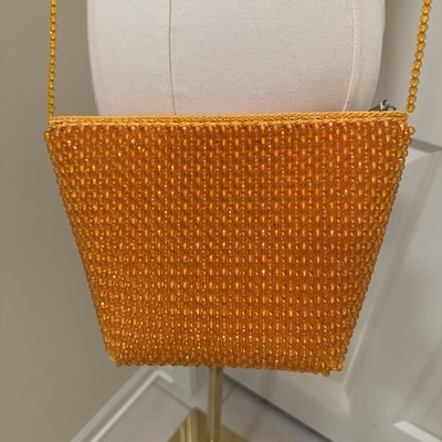 Unique, Retro, South Beach, Orange Beaded Crossbody Purse