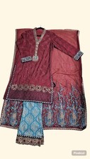 Pakistani Kameez Trouser Dupatta MEDIUM Pit To Pit 20in Maroon Blue Used Once