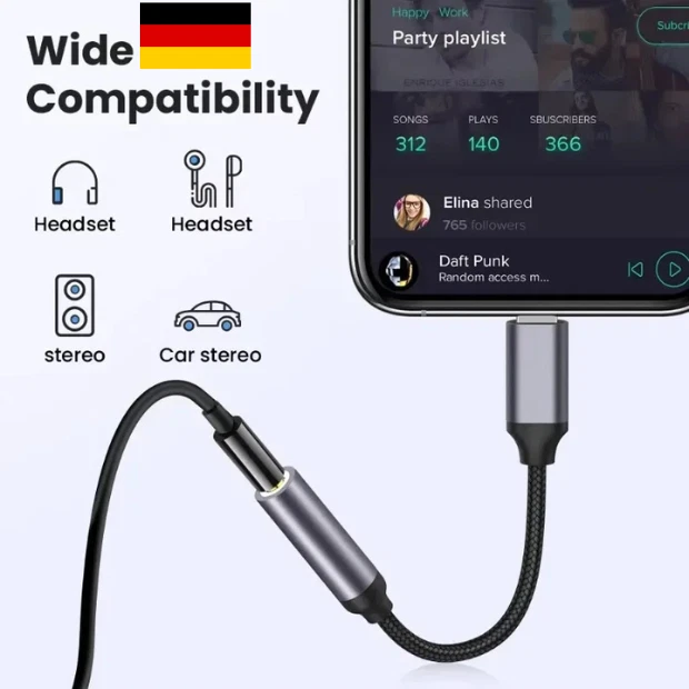 iPhone auf AUX 3,5mm Adapter Stereo iPhone iOS zu Klinke AUX Nylon Klinkenkabel - Bild 3 von 4