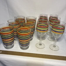 Vintage Libby Mambo Fiesta Rainbow Striped Wine/water Glasses colorful striped 