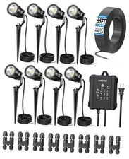  All-in-One Low Voltage Landscape Lighting Kit, 5W LED 8 Pack Warm White
