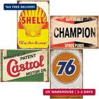 4 Pieces Reproduction Vintage Tin Signs, Gas Oil Car Metal Signs for Garage Man