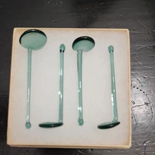   Set of 4 translucent aqua green glass Salt Spoons– Retro Mid-Century Style