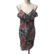 Vince Mini Dress Womens Small Floral Ruffle Spaghetti Strap Lined Going Out