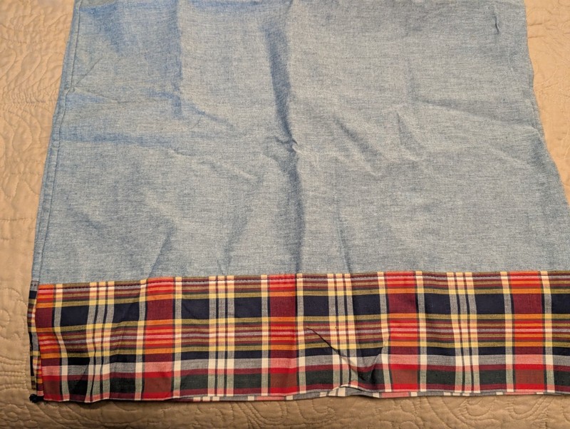 Ralph Lauren Chambray Standard Pillowcases with Plaid Trim, New Without Tags
