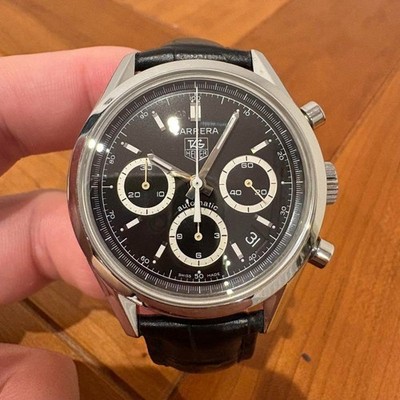 Tag Heuer Carrera Chronograph Watch CV2113-0 Black SS Leather Band
