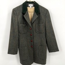 Vintage Augustus Herringbone Tweed Blazer Velvet Collar Dark Academia Size 12