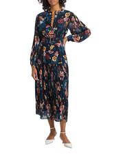 Elie Tahari elegant plisse Floral Midi-Dress XL belted
