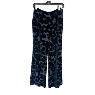 Muse Floral Wide Leg Silk Burnout Pants Black Festival Boho Hippie Whimsygoth 6