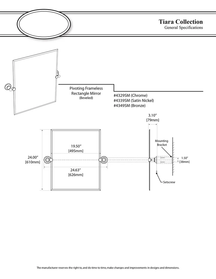 Espejo rectangular pequeño tiara 4329SM, cromado Foto 3 de 3
