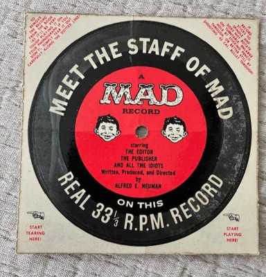 1959 RARE,  MEET THE STAFF OF MAD  33 1/3 RPM 5 1/2  FLEXI-DISC RECORD, NEW/MINT
