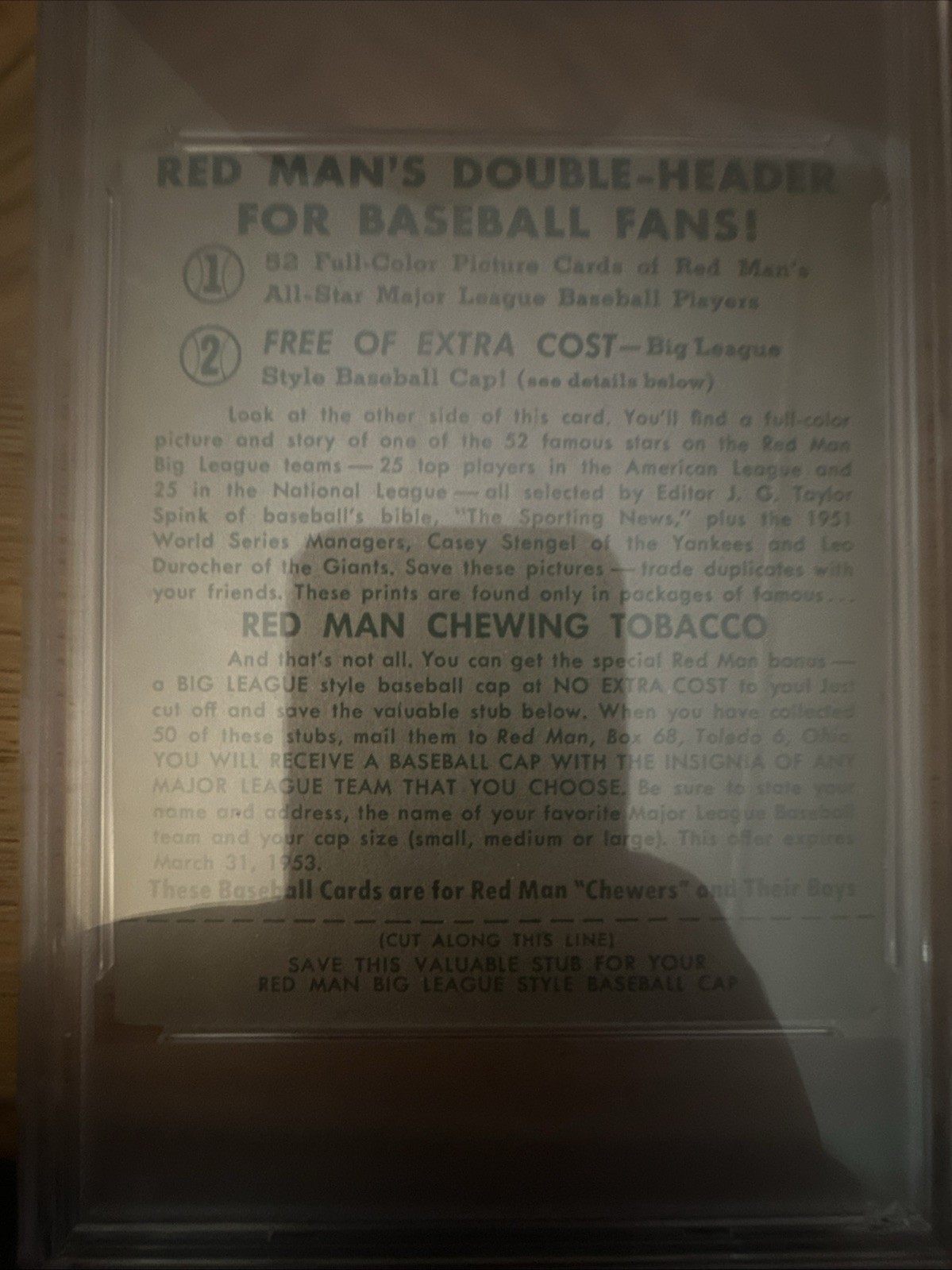 1952 Redman Tobacco Ted Williams with tab view 3