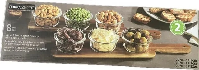 Home Essentials 2-Table Setter Acacia Wood Serving Set With 6 Glass Bowls. - Image 2 of 4