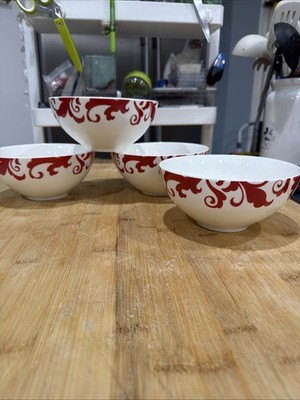 Ciroa Veluto Red Scroll Soup/Cereal Bowls 6 1/4  Set Of 4 *