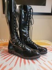 Men's Black Patent Leather Wrestling Boots For Cosplay/Halloween