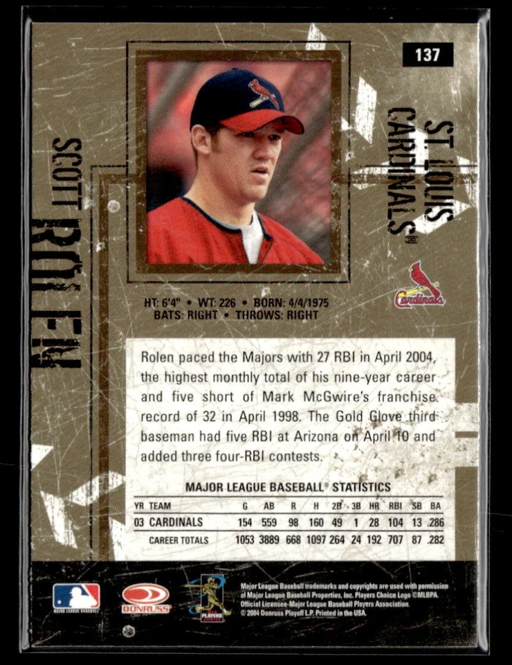 2004 Donruss Leather & Lumber #137 Scott Rolen Card St. Louis Cardinals - Image 2 of 2
