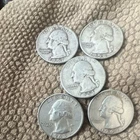 Lot #E of 5 90% Silver Washington Quarters
