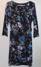 Tahari Womens 3/4 Sleeve Sheath Dress Sz 14 Black Floral Moody Elegant Romantic