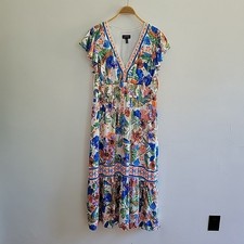 Adrianna Papell Floral Flutter Sleeve Midi Dress 14 Smocked Waist V Neck Preppy