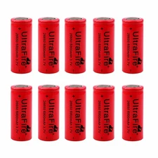 10pcs 26650 Li-ion Battery 3.7V UltraFire Flat Top Rechargeable Battery