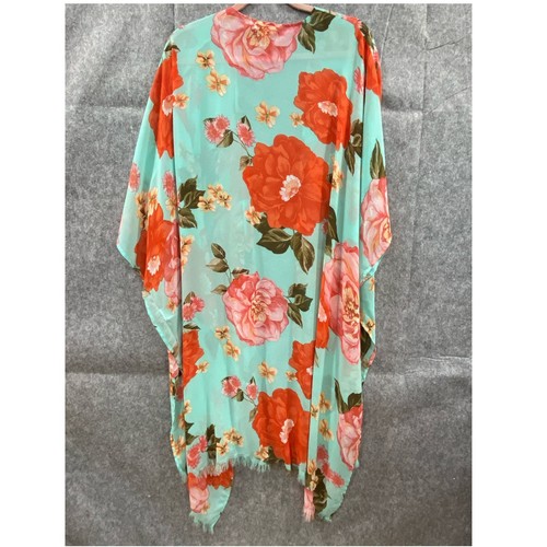 Umgee USA Aqua Floral Kimono Cardigan Orange Pink Boho M/L - Picture 4 of 5