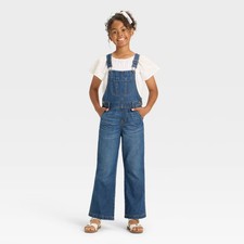 Girls' Wide Leg Baggy Denim Overalls - Cat  Jack Dark Wash