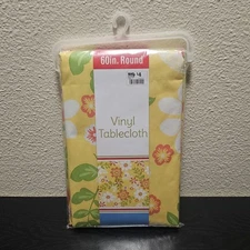 Round Yellow Floral 60 Inch Tablecloth Outdoor/Indoor Decor Spring Summer 