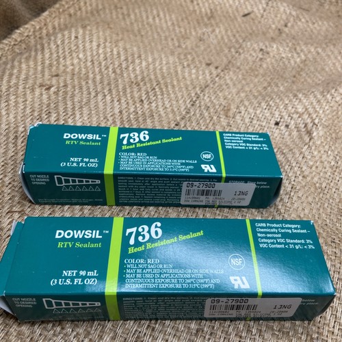 2 Cartridges of NEW! Dowsil 736 Red Heat-Resistant Sealant 3Oz 90ml
