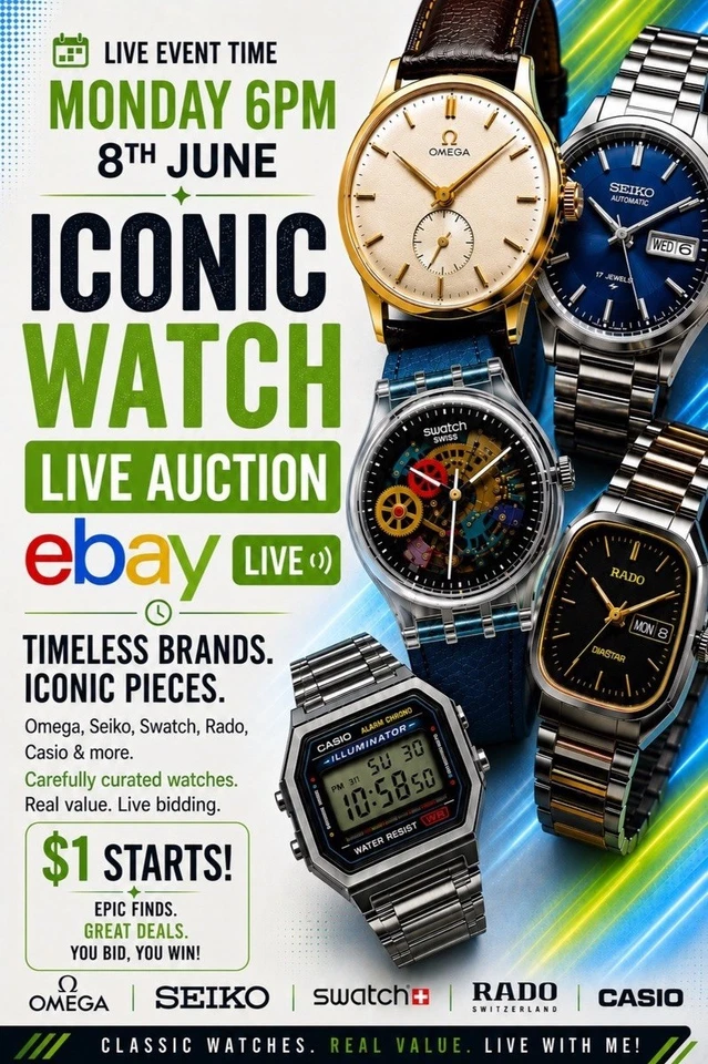 $1 Starts Iconic Watches: Omega Swatch Seiko Rado Casio