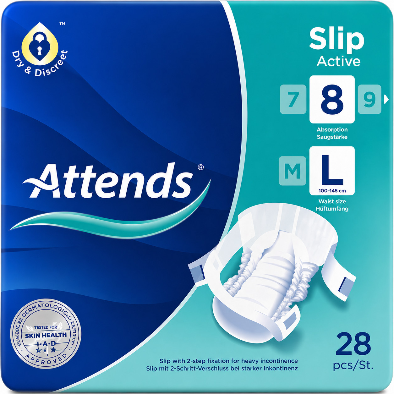 112 x Attends Slip Active 10 | Medium | Adult Incontinence Slips | 4 Packs of 28 - Image 3