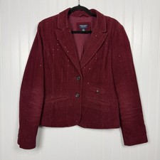 American Eagle Burgundy Corduroy Sequin Blazer Women  s L Button Front Jacke