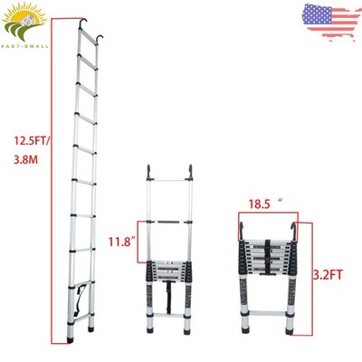 12.5 FT Multi Purpose Telescoping Ladder Folding Extension Step Ladder with Hook
