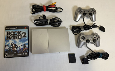 PlayStation 2 Silver Slim 2 Controllers Complete TESTED bundle