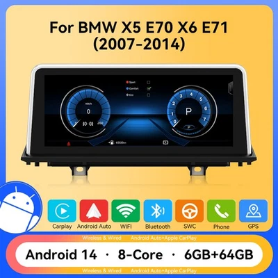 10.25" Android 14 Autoradio CarPlay DAB+ 64GB GPS Navi Für BMW X5 E70 X6 E71 CIC - Bild 1 von 4
